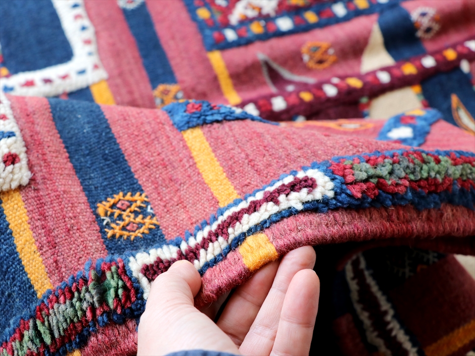 モロッコキリム・タピグラウイ凹凸のあるパイル織り202×115cm センターラグボルドー＆ネイビー