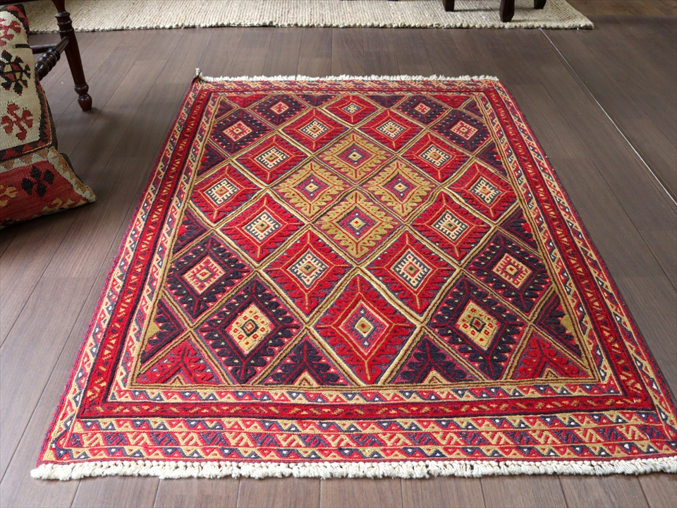 オールドキリム・アフガニスタン　ミシュワニ131×80cm Mishwani Rug 細かなスマックとパイル織り