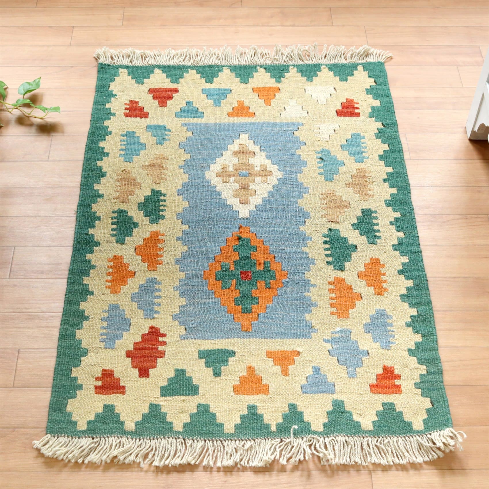 イラン手織りキリム カシュカイキリム 92×63cm カラフルな幾何学