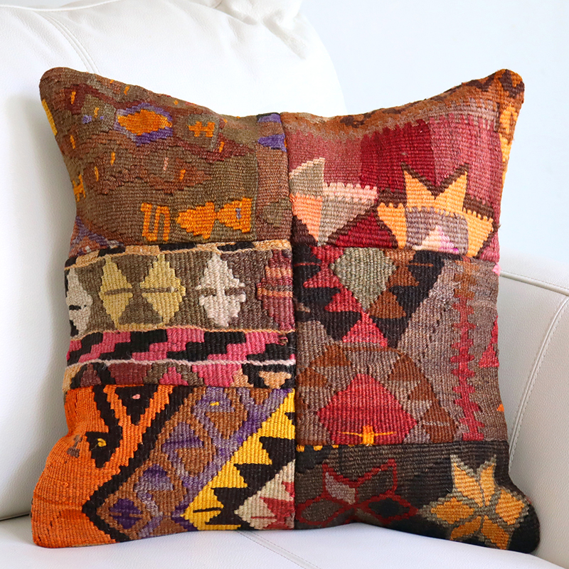 ビンテージラグトルコラグオールドキリムクッションカバーパッチワーク⑤