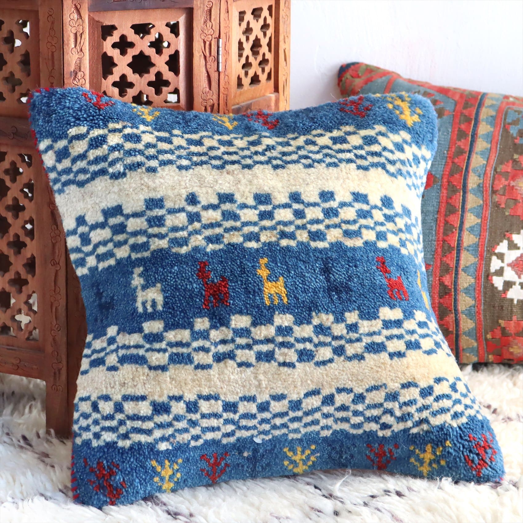 ギャッベクッションカバー クッション付き イラン シラーズ手織り