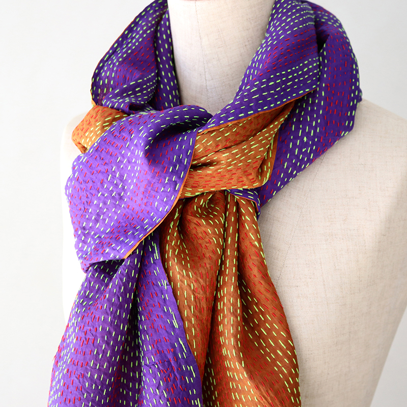 インドの古布・カンタ刺繍・シルクストール Kantha embroidery, India