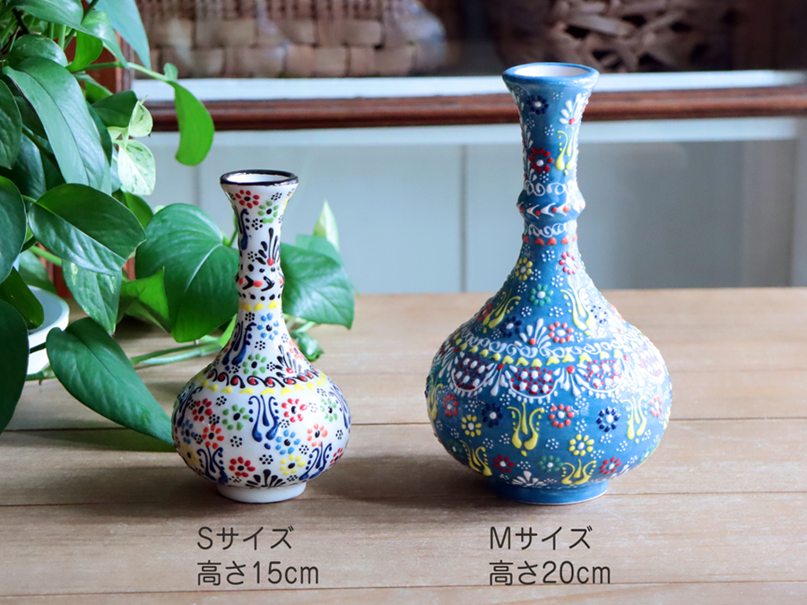 花柄 陶器 花瓶 トルコ陶器 花瓶 高さ20×直径12cm Mサイズ 一輪挿し フラワーベース