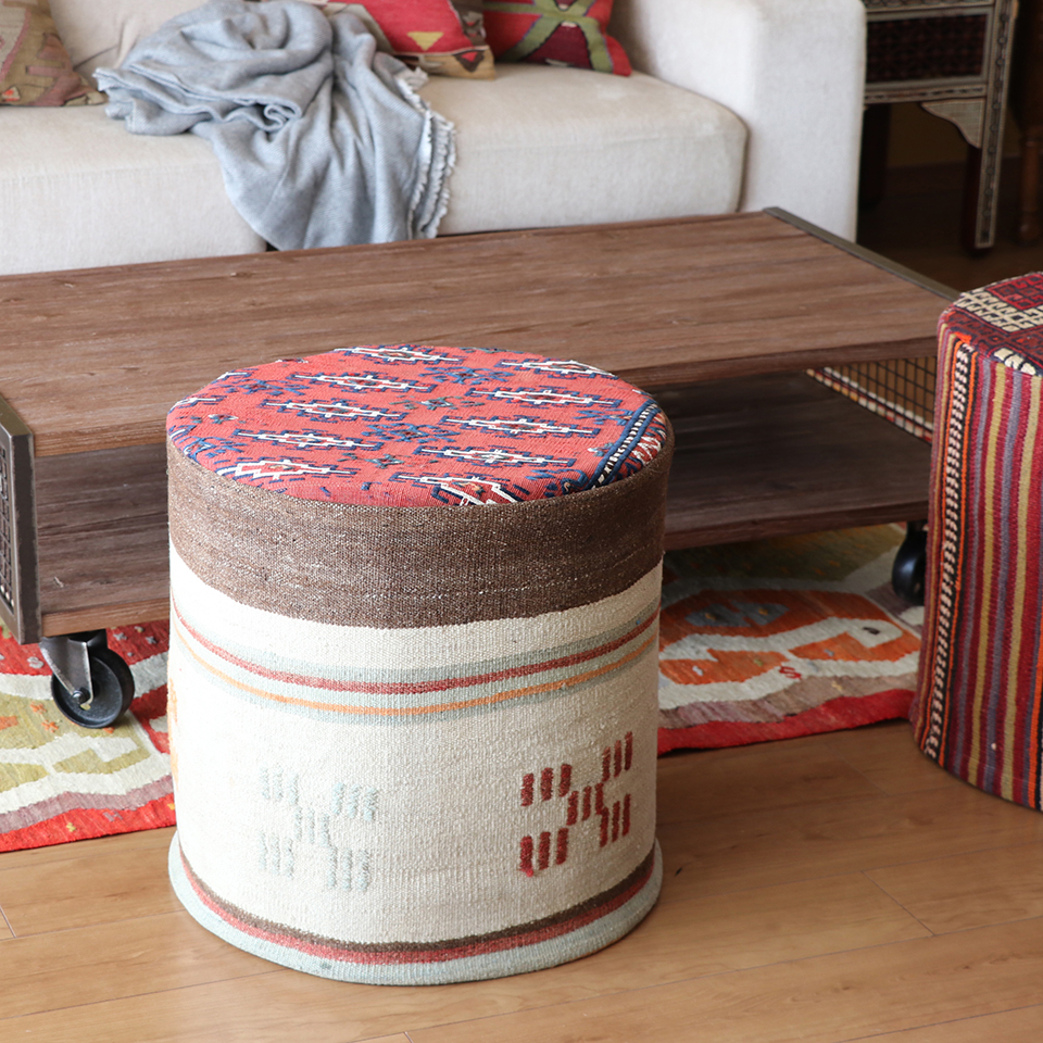 オールドキリムプフ・シリンダー Old Kilim Pouf Cylinder 無染色の