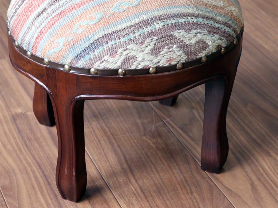 オールドキリムスツール 直径35cm×H29cm ラウンドサイズ キリム木製家具・スツール・オットマン old kilim stool ottman  wood furniture