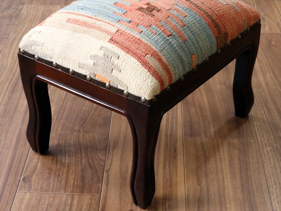 トルコオールドキリム木製家具 H29×W39×D29cm シワス レクタングル