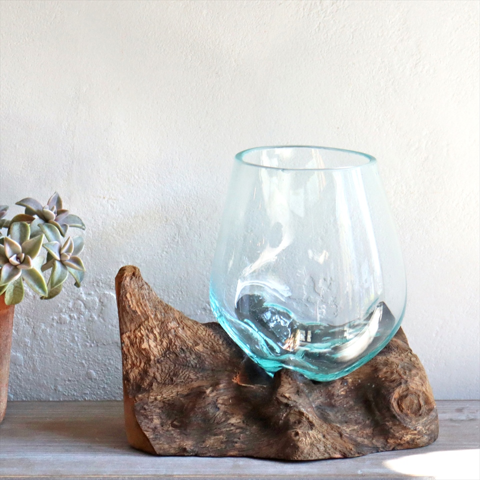 流木 フラワーベース 花瓶 H15 W17 D15cm ガラスベース Glass Planter Flower Vase ガラタバザール