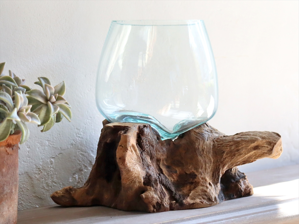流木 フラワーベース 花瓶 H17 W D17cm ガラスベース Glass Planter Flower Vase ガラタバザール