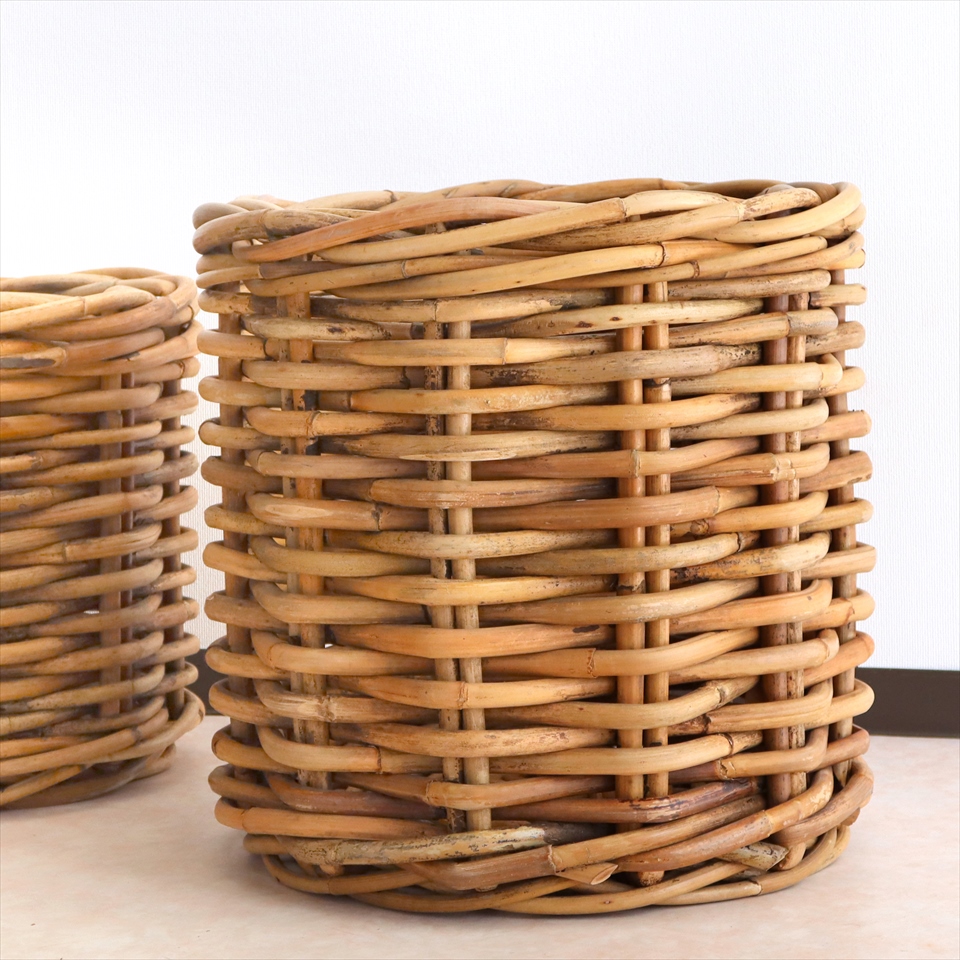 ガラタバザール ラタン バスケット 鉢カバー12号 プランターカバー太めのラタンで編んだ籐かご ナチュラルカラー