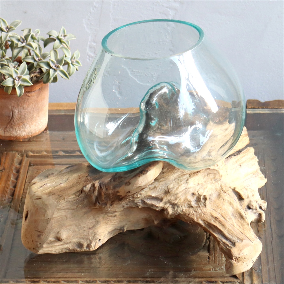 ガラタバザール 流木 フラワーベース 花瓶 H23xw32xd32cm ガラスベース Glass Planter Flower Vase