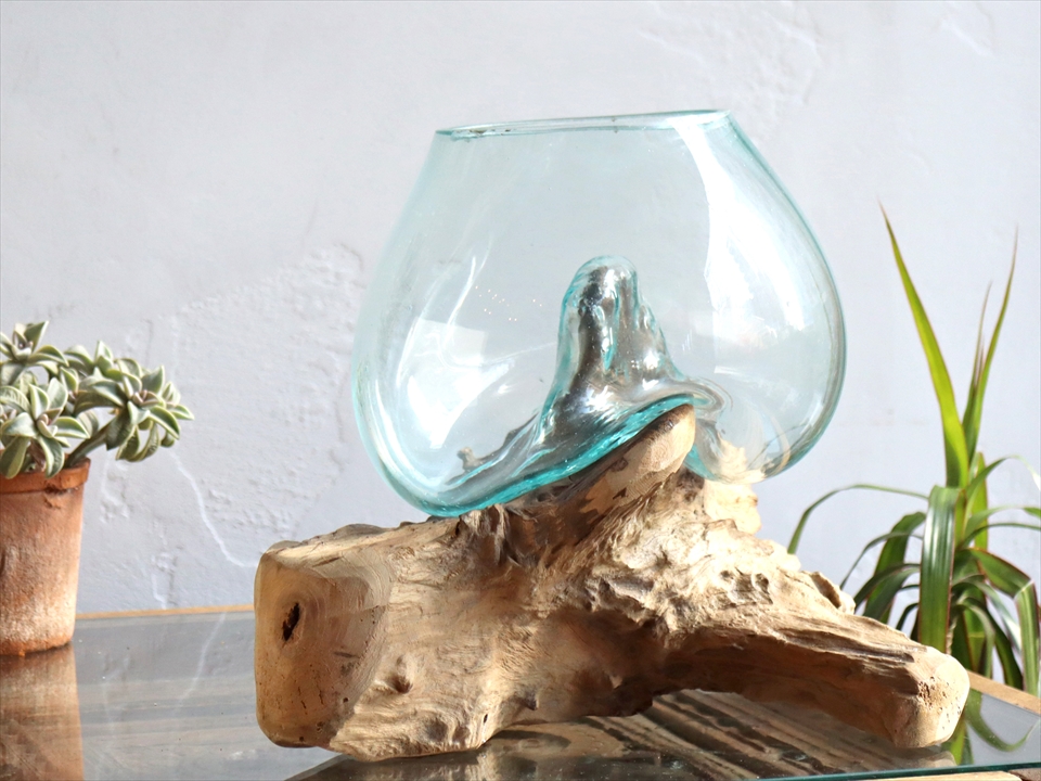 ガラタバザール 流木 フラワーベース 花瓶 H23xw32xd32cm ガラスベース Glass Planter Flower Vase