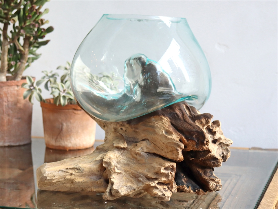 流木 フラワーベース 花瓶 H23xw32xd32cm ガラスベース Glass Planter Flower Vase ガラタバザール