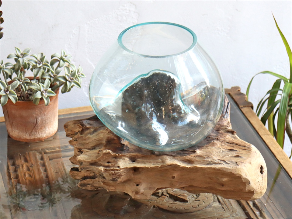 流木 フラワーベース 花瓶 H23xw32xd32cm ガラスベース Glass Planter Flower Vase ガラタバザール