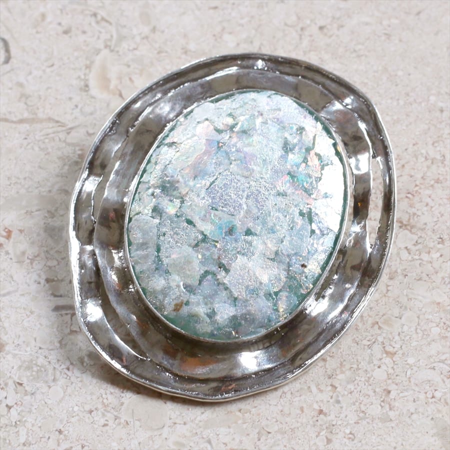 The Roman Glass Company ローマングラス/ブローチ銀化した古代ガラス（パティナ）50cmシルバーチェーン付き